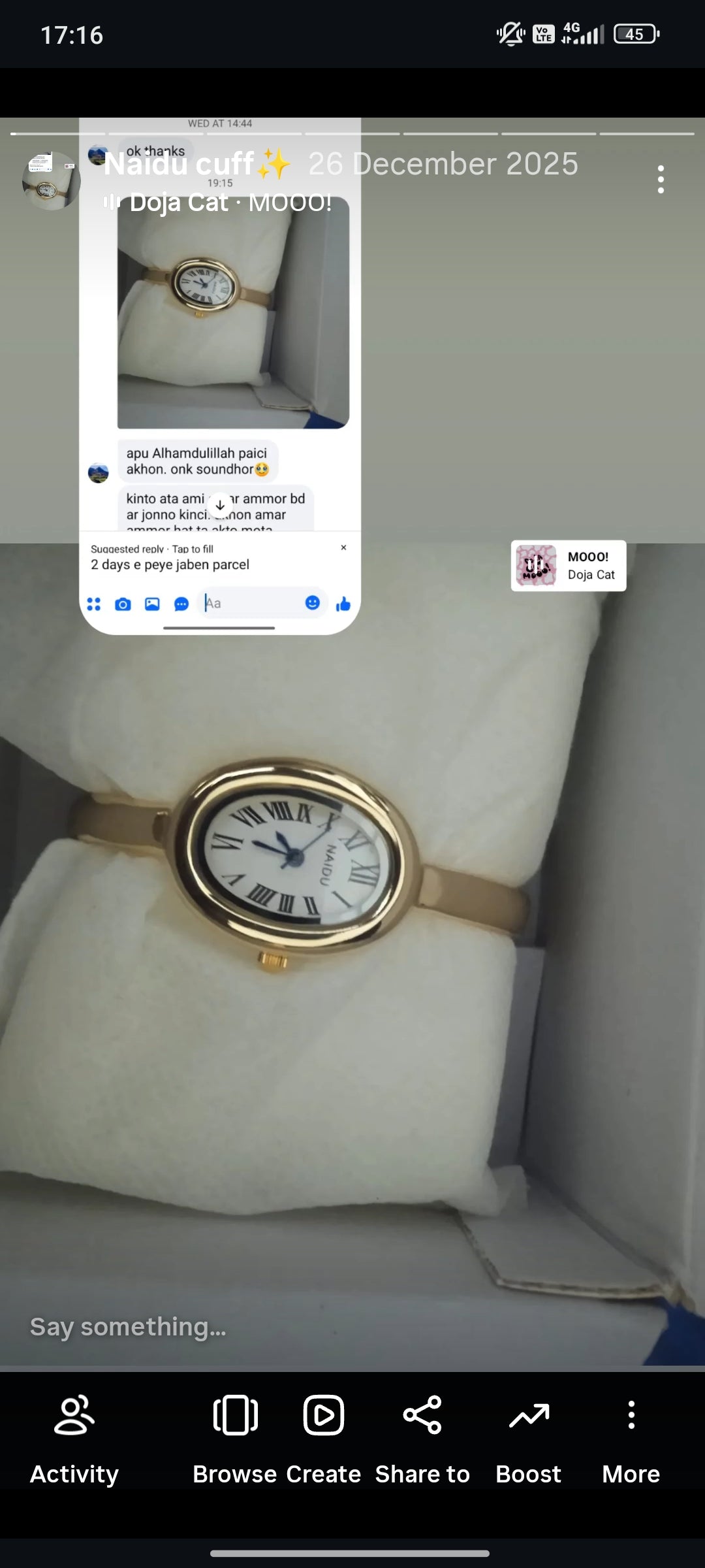 (Naidu cuff watch combo)..  Buy 1 Watch ⌚
Get 2 Jewellery FREE 💍🍀
(Ring + Clover Bracelet)