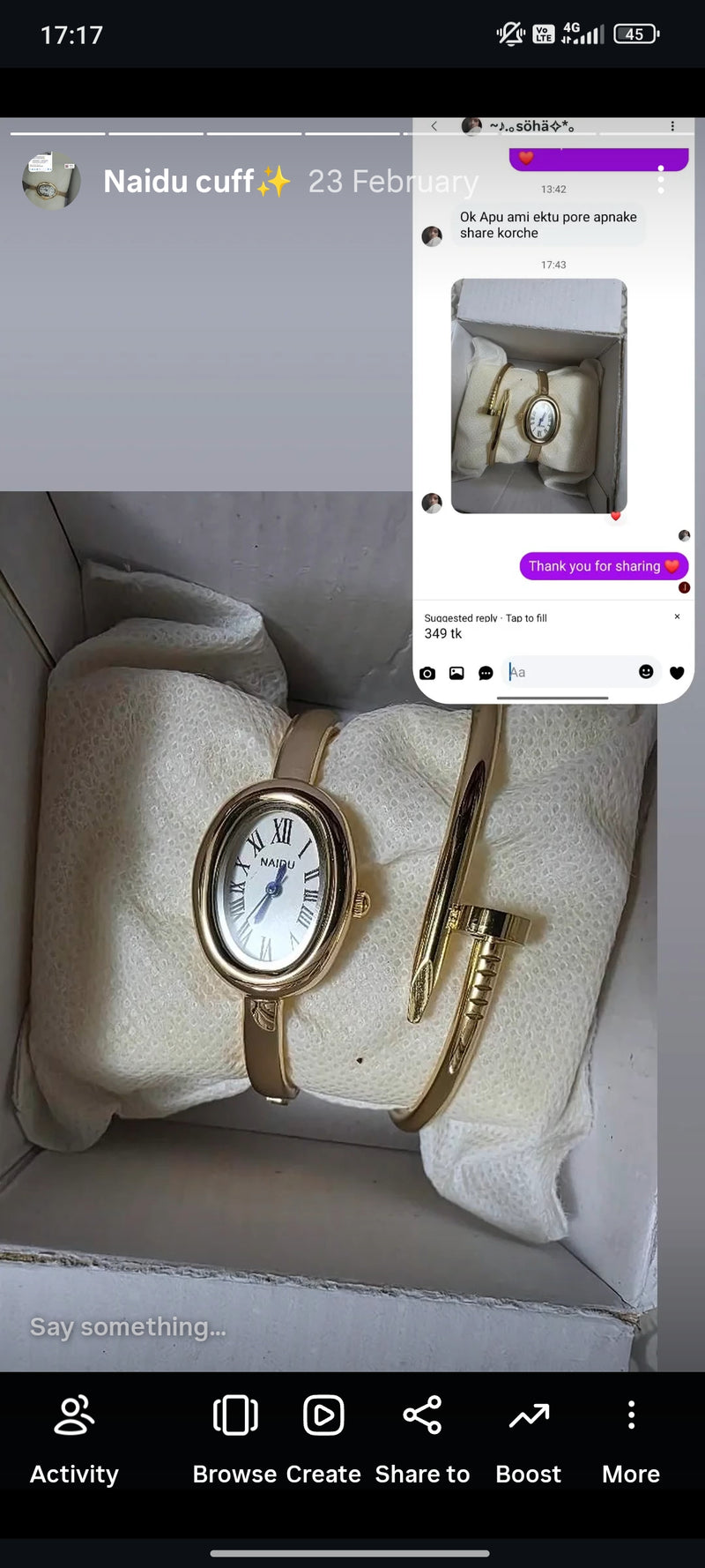 (Naidu cuff watch combo)..  Buy 1 Watch ⌚
Get 2 Jewellery FREE 💍🍀
(Ring + Clover Bracelet)