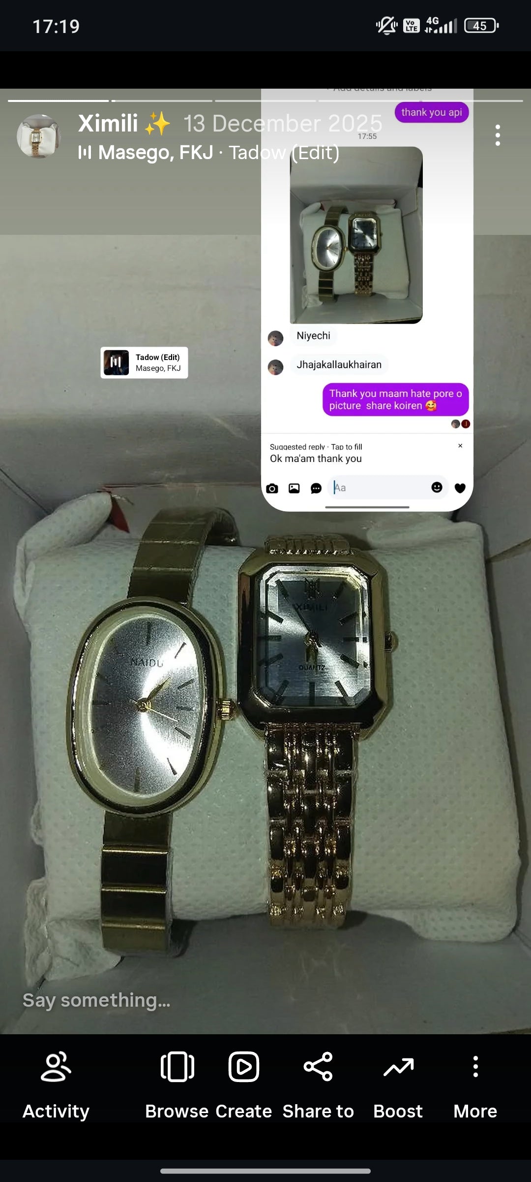 (Ximili combo)Buy 1 Watch ⌚
Get 2 Jewellery FREE 💍🍀
(Ring + Clover Bracelet